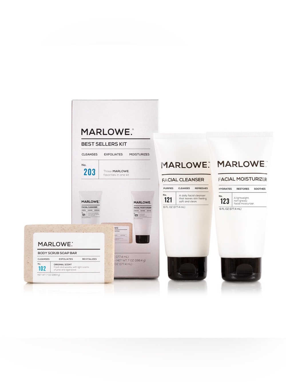 Marlowe Best Sellers Kit - Men’s Facial Cleanser, Moisturizer & Soap Bar Kit NIB